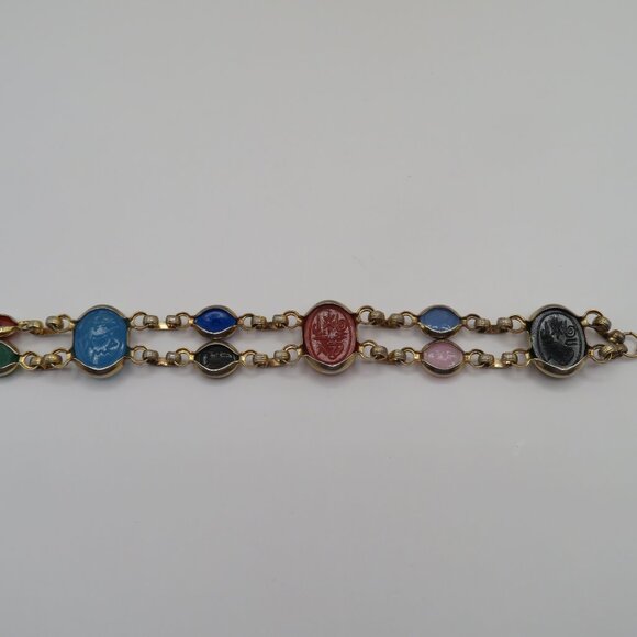 Egyptian Revival Double Strand Scarab Gold Tone Bracelet - Picture 7 of 13